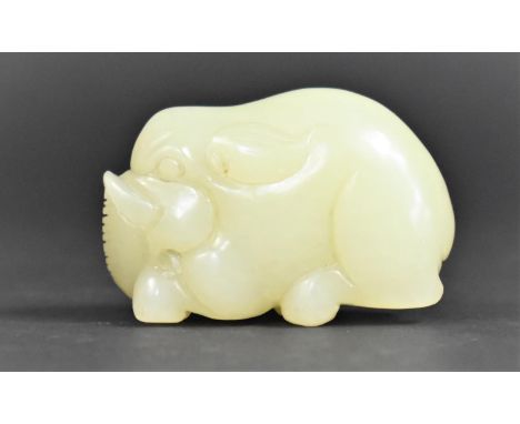 A Jade Type Hardstone Carving of an Elephant 