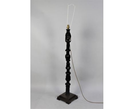 A Standard Lamp Formed From Early Continental Carved Pilaster with Ornate Detail and Top Portrait Cartouches on Early/Mid 20t