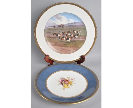 A Mintons Hunting Scene Plate Together with a Wedgwood Plate with Central Basket of Fruit and Flowers by E Jones 