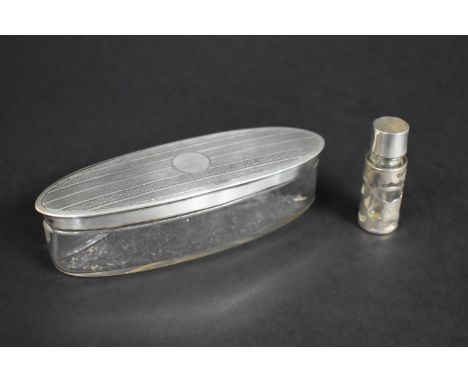 A Glass and Silver Top Dressing Table Pot of Oval Form with Engine Turned Decoration by D&amp;F (Deakin &amp; Francis Ltd), B
