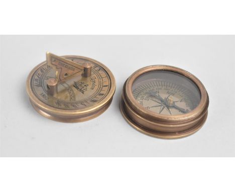 A Small Reproduction Pocket Combination Sundial and Compass as Was Made by Stanley of London, Needle Detached, 4.5cms Diamete