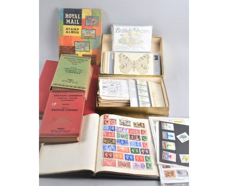 A Collection of Various Schoolboy Stamp Albums with Contents, Loose Stamps, First Day Covers, Catalogues Etc 