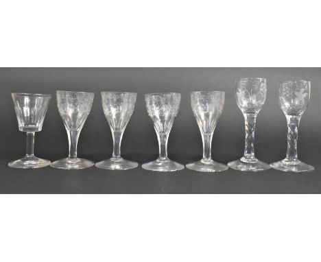 A Collection of Various 19th Century Glass to Comprise a Pair of Faceted Stem Cordial Glasses with Engraved Bowls Incorporati