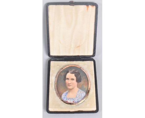 A Cased Mid 20th Century Miniature Portrait on Paper 