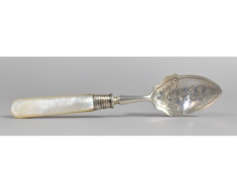 A Silver Preserve Spoon with Mother of Pearl Handle, Hallmarked for Sheffield 1893 