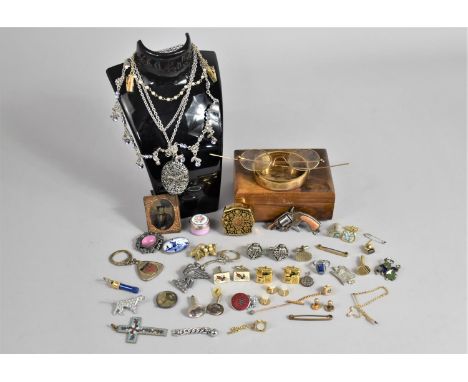 A Collection of Various Items to Comprise Cufflinks, Brooches, Enamel Pill Box etc 