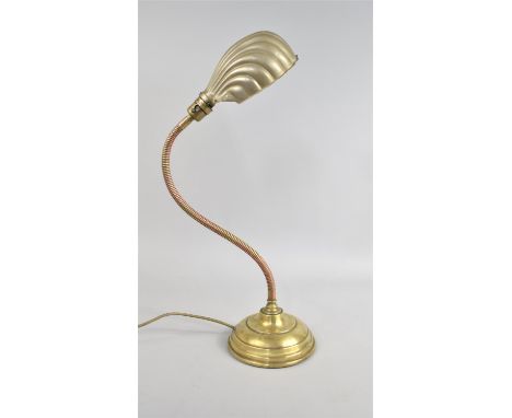 A Vintage Copper and Brass Adjustable Desktop Reading Light with Shell Shade, Condition Issues 