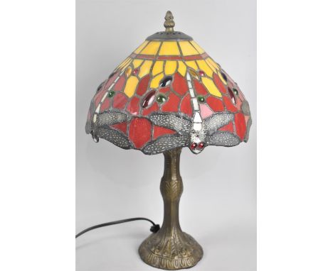 A Reproduction Tiffany Style Table Lamp with Jewelled Shade, 41cms High 
