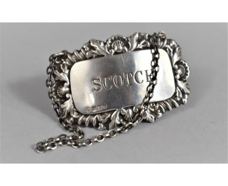 A Silver Decanter Label for Scotch, Birmingham 1965 Hallmark by C.S.G&amp;Co 