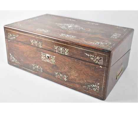 A 19th Century Rosewood Campaign Writing Slope with Mother of Pearl Inlay to Hinged Lid and Front, Fitted Interior with secre