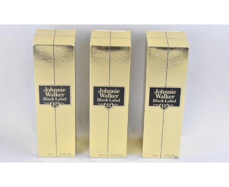 Three 70cl Bottles Johnny Walker Black Label 12 Year Old Blended Scotch Whisky for Export to America 