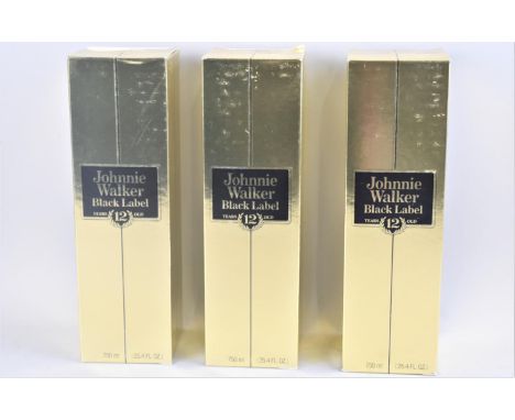 Three 70cl Bottles Johnny Walker Black Label 12 Year Old Blended Scotch Whisky for Export to America 