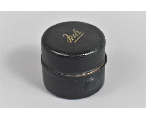 A Vintage Circular Travelling Inkwell with Hinged Lid and Cover, Retaining Original Glass Ink Bottle Liner, 4cms Diameter 