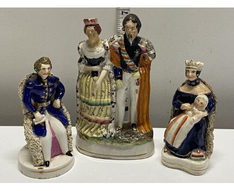 Three 19th century Staffordshire ceramic flatbacks depicting Victoria and Albert etc,  shipping unavailable