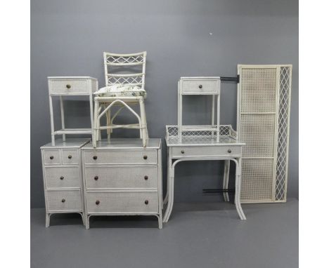 &lt;strong&gt;KAINCO&lt;/strong&gt; - A vintage 1970s cane panelled bedroom suite comprising a chest of three long drawers, a