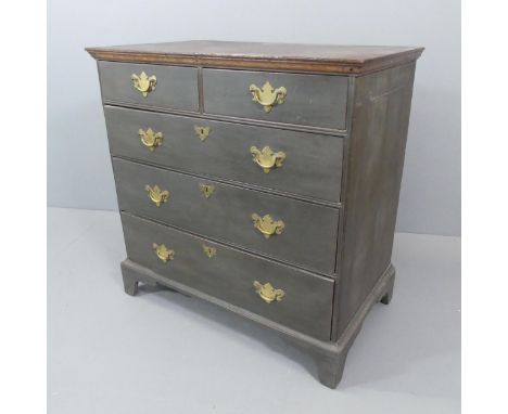 A 19th century painted oak chest of two short and three long drawers, raised on bracket feet. 96x96x56cm. 