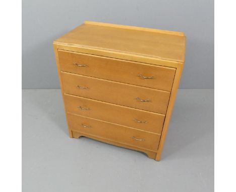 A mid-century light oak chest of 4 drawers, with label for CWS LTD, 76x86x41cm. 