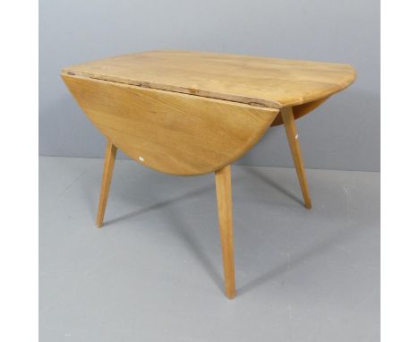 ERCOL - A mid-century Windsor bow-end drop leaf dining table. 113x72x65cmNo maker's mark. Good, but used condition with some 