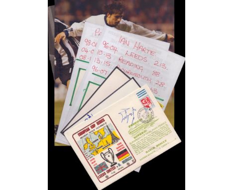 Leeds United Legends 6 signed pages, photos and FDC of various sizes. Including names of Johnny Giles, Frank Gray, Eddie Gray