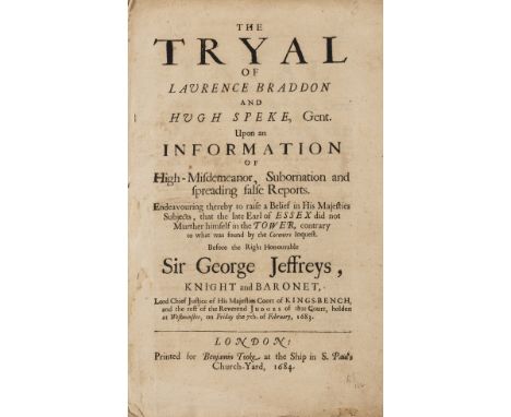 NO RESERVE Trial.- The tryal of Laurence Braddon and Hugh Speke. Upon an information of high-misdemeanor, subornation and spr