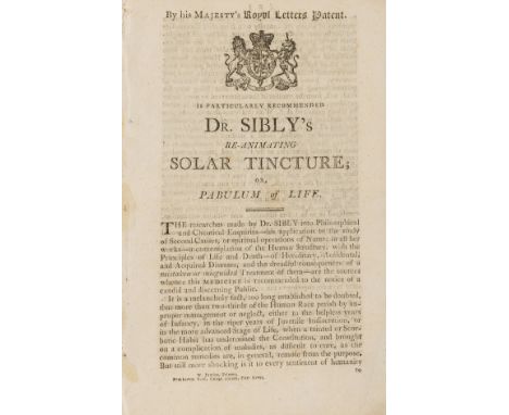 Quakery.- Reanimation.- By His Majesty's royal letters patent, is particularly recommended, Dr. Sibly's re-animating solar ti