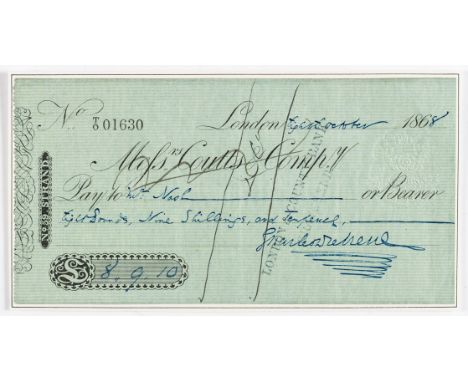 Dickens (Charles, novelist, 1812-70) Autograph cheque signed "Charles Dickens" paid to "Mr Nash" for the sum of "Eight pounds