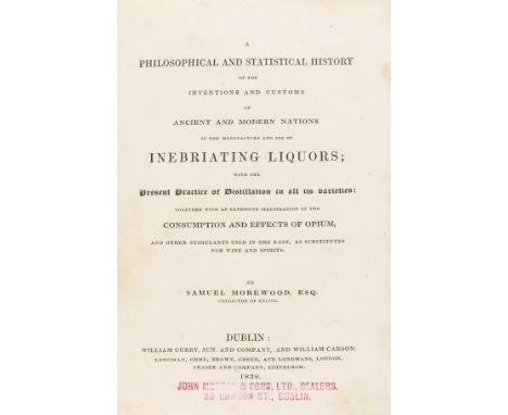 Food &amp; Drink.- Morewood (Samuel) A Philosophical and Statistical History of the Inventions and Customs ... in the Manufac