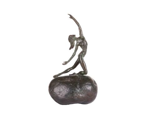 Tom Merrifield (1932 - 2021), Ballerina on a rock, signed and numbered 21/150, bronze with green patina, 24 cm high, 12.5 cm 