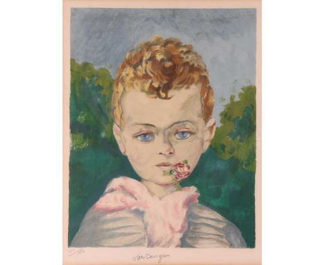 Kees Van Dongen (Dutch 1877 - 1968)Portrait of Jean-Marie with a flower in his mouth signed and numbered 23/150 in pencillith