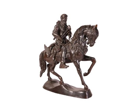 A very large patinated bronze figure of an Arab figure on a horse, 20th century, after Antoine-Louis Barye (1796-1875), 125 c