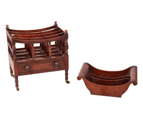 An unusually large George III mahogany cheese "Truckle" (coaster), with scroll ends and, on replaced offset castors, 50 cm x 