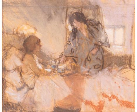 Bernard Dunstan R. A., R. W. A., N. E. A. C. (British 1920 - 2017), Breakfast in bed, initialed 'BD' (lower left), pastel on 