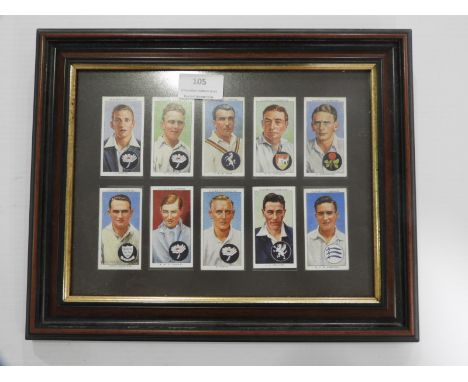 Framed Print of Various Early Cricketers Including Verity, Hutton, Leyland, Hammond and Washbuck 