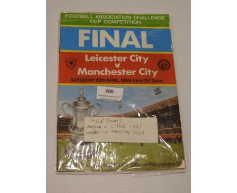 FA Cup Final Programmes Leicester vs Manchester City 1969, and Arsenal vs Liverpool 1971