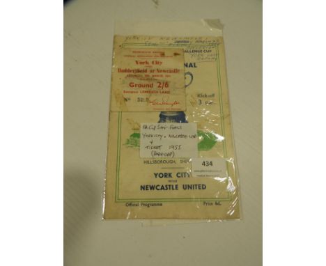 FA Cup Semi-Final 1955 York City vs Newcastle United Programme and Ticket 