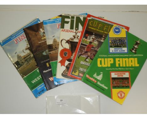 FA Cup Final Programmes; Brighton vs Man United 1983, Man City vs Spurs 1981, 2x Fulham vs West Ham United 1975, QPR vs Spurs