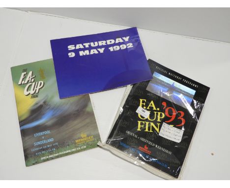 FA Cup Final Programmes - Liverpool vs Sunderland 1992, Arsenal vs Sheffield Wednesday 1993, &amp; Chelsea vs Man Utd 1994  