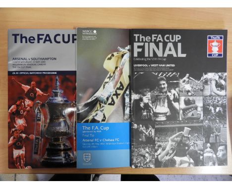 Three FA Cup Final Programmes: Liverpool vs West Ham United 2006, Arsenal vs Southampton 2003 and Arsenal vs Chelsea 2002