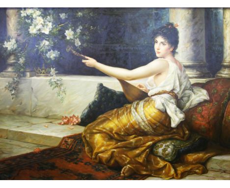 After CONRAD KIESEL (1846 - 1921) Framed, signed 'Sherrington', late 20th Century oil on canvas, 'The Mandolin Player', showi