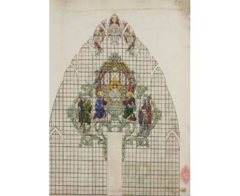 JOHN HARDMAN & CO. STUDIO. Two unframed, ink and watercolours on paper, stained glass window design, one single light with ei