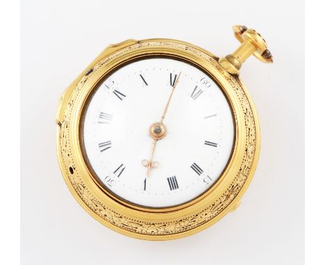 A George III gilt metal John Pyke verge movement key wind repeater matched pair cased pocket watch, the white enamel dial hav