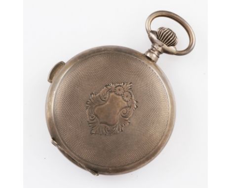 A 800 grade silver crown wind full hunter repeater pocket watch, the white enamel dial having hourly Arabic numerals with min