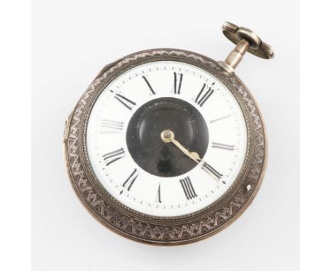 A George III silver Markwick, London, modified pair case verge movement pocket watch, the white enamel dial having hourly Rom