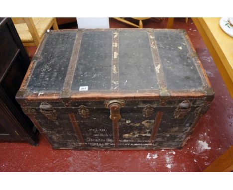 Large lidded trunk with brass fittings