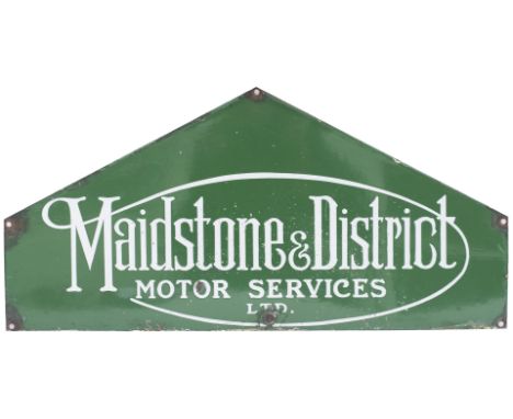 Bus enamel timetable heading MAIDSTONE &amp; DISTRICT MOTOR SERVICES LTD. In good condition with some face chipping, measures
