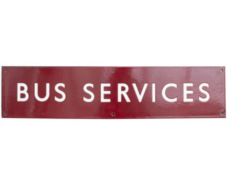BR(M) enamel poster board heading BUS SERVICES. In excellent condition measures 25.25in x 5.75in.