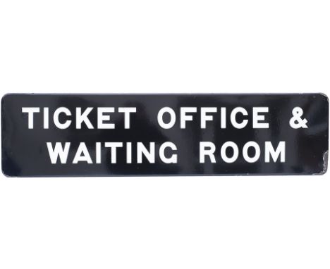 BR(W) FF enamel station sign TICKET OFFICE &amp; WAITING ROOM. In excellent condition with minor edge chipping. Measures 48in