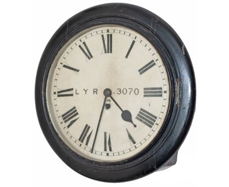 Lancashire and Yorkshire Railway 12in dial mahogany ebonised cased railway clock with a spun brass bezel and a wire driven En