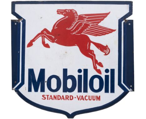 Advertising enamel motoring sign MOBILOIL STANDARD-VACUUM. Double sided, both sides in very good condition with minor chippin