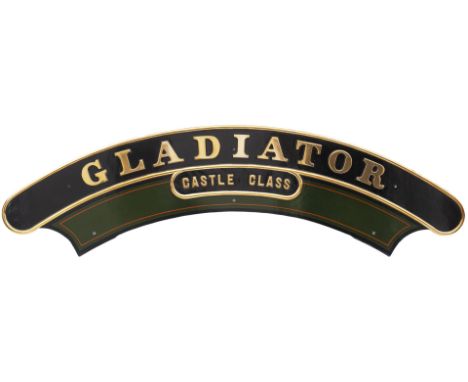 Nameplate GLADIATOR (CASTLE CLASS) ex GWR Collett Castle Class 4-6-0 built at Swindon in 1938 and originally named DRYSLLWYN 